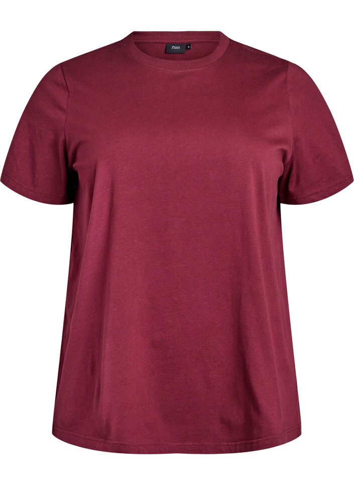 Basic cotton T-shirt with round neck, Dark Bordeaux, Packshot image number 0