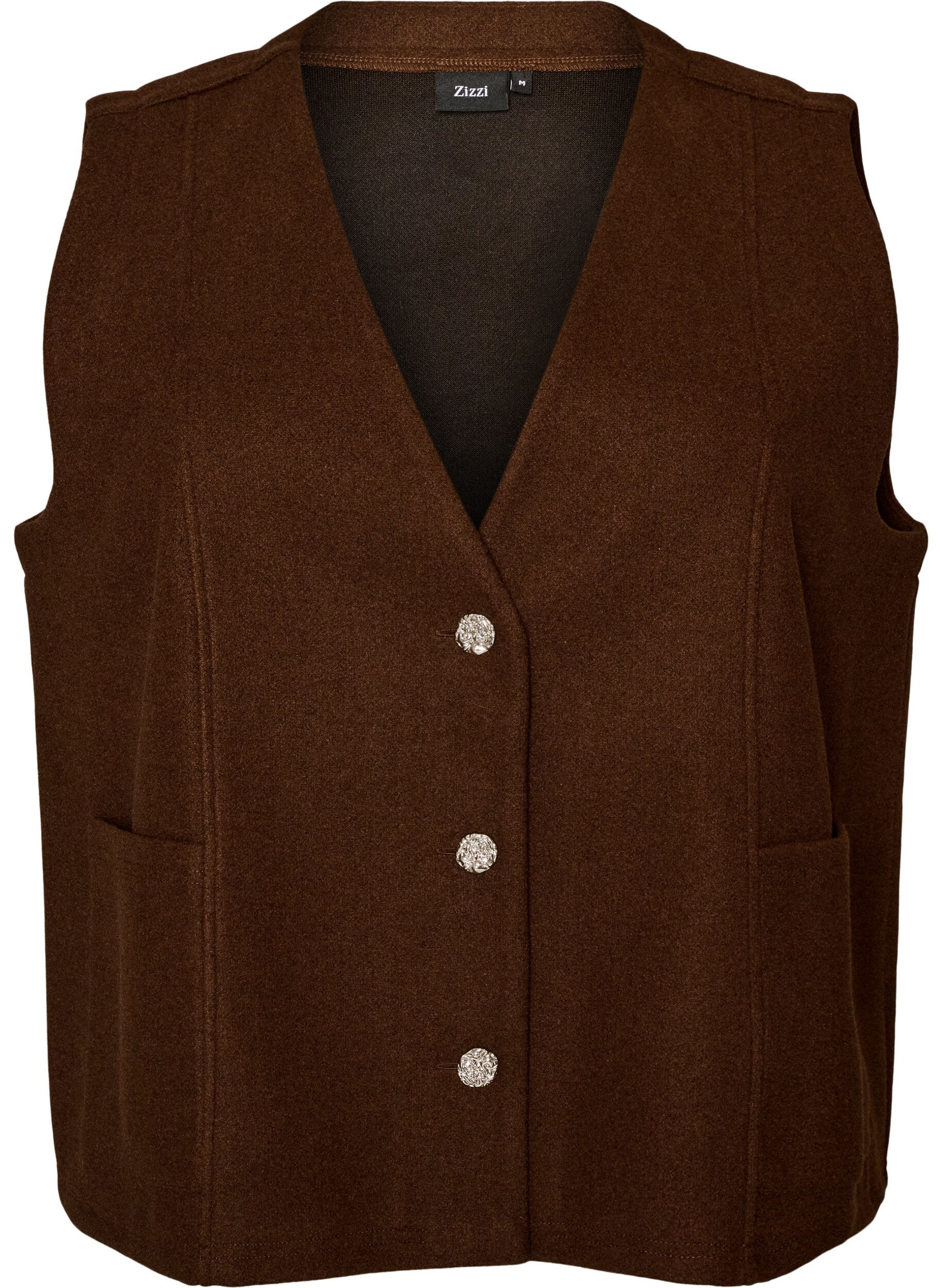 ZizzifashionV-neck vest with buttons, Brown, Packshot image number 0