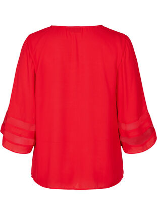 Plain blouse with 3/4 length sleeves and a V-neck, Haute Red, Packshot image number 1