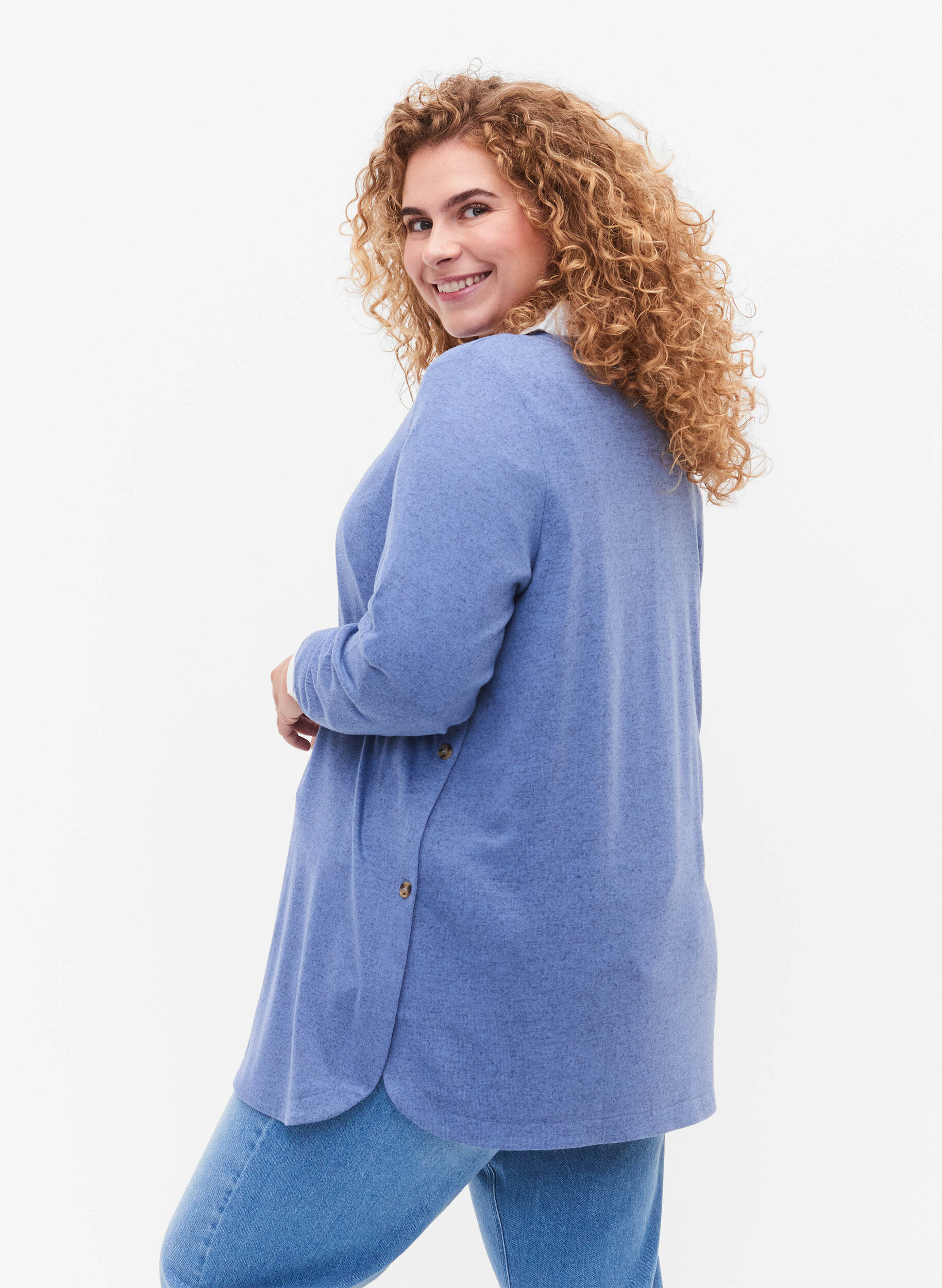 Zizzifashion Melange blouse with buttons, Colony Blue Melange, Model image number 1