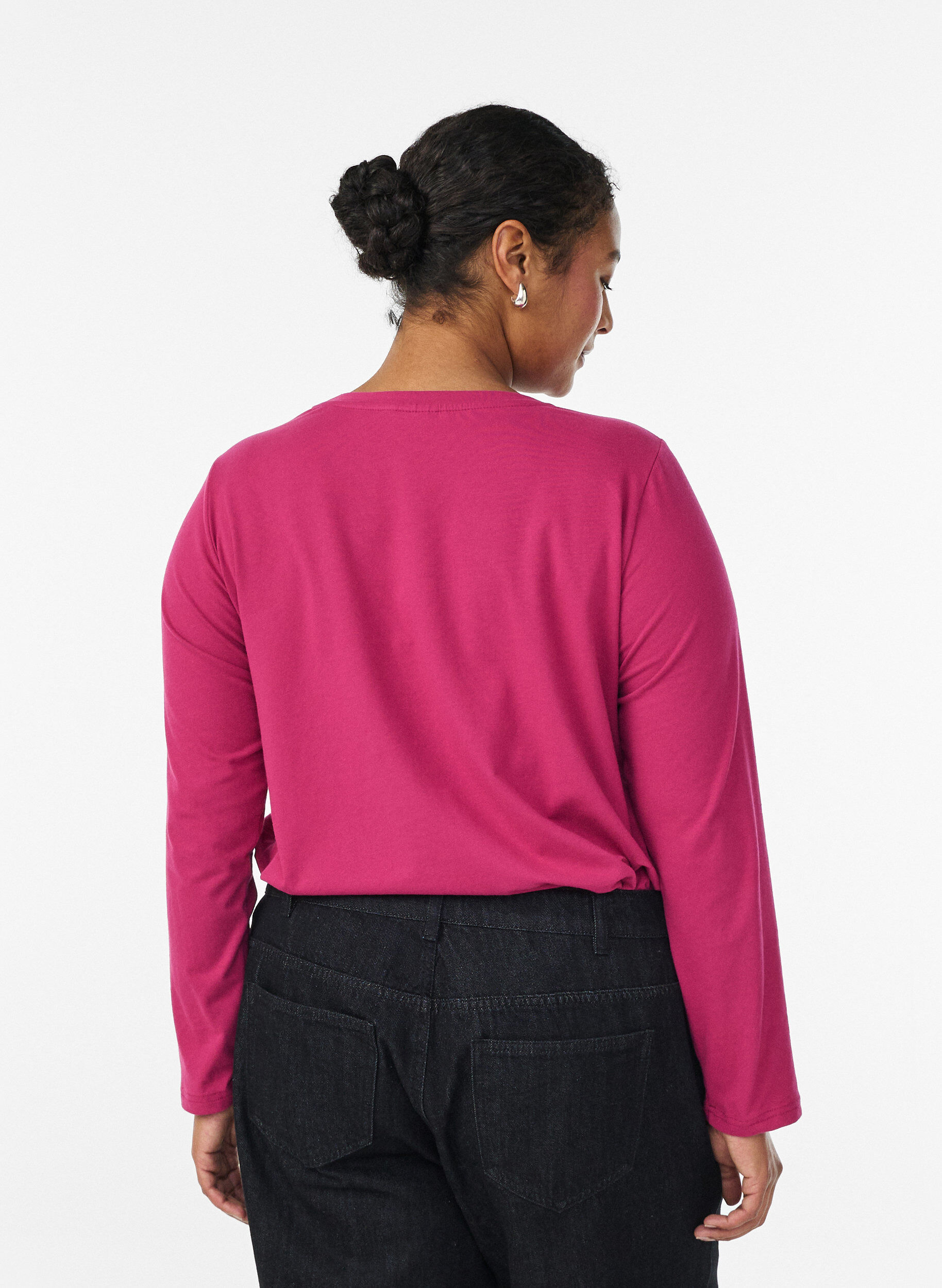 ZizzifashionBasic jersey top with long sleeves, Pink, Model image number 2