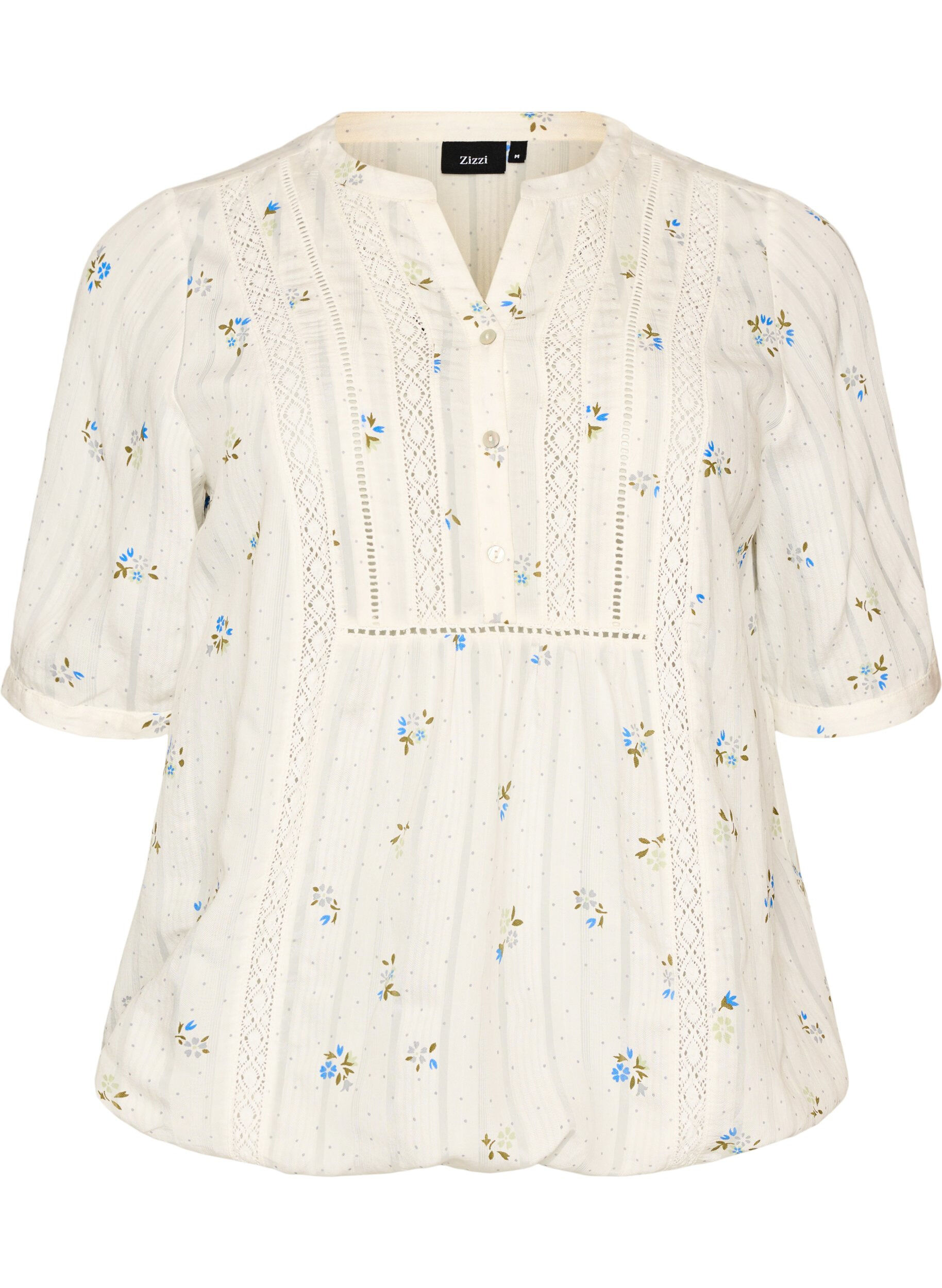 Zizzifashion Blouse with print and 1/2 sleeves, Vanilla, Packshot image number 0