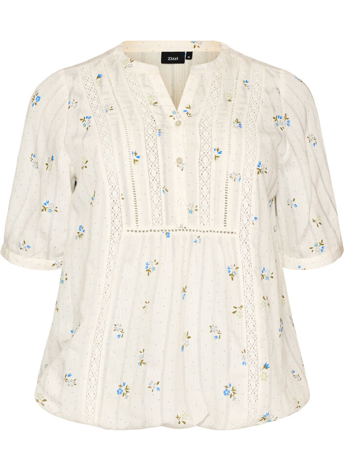 Blouse with print and 1/2 sleeves, Vanilla, Packshot image number 0