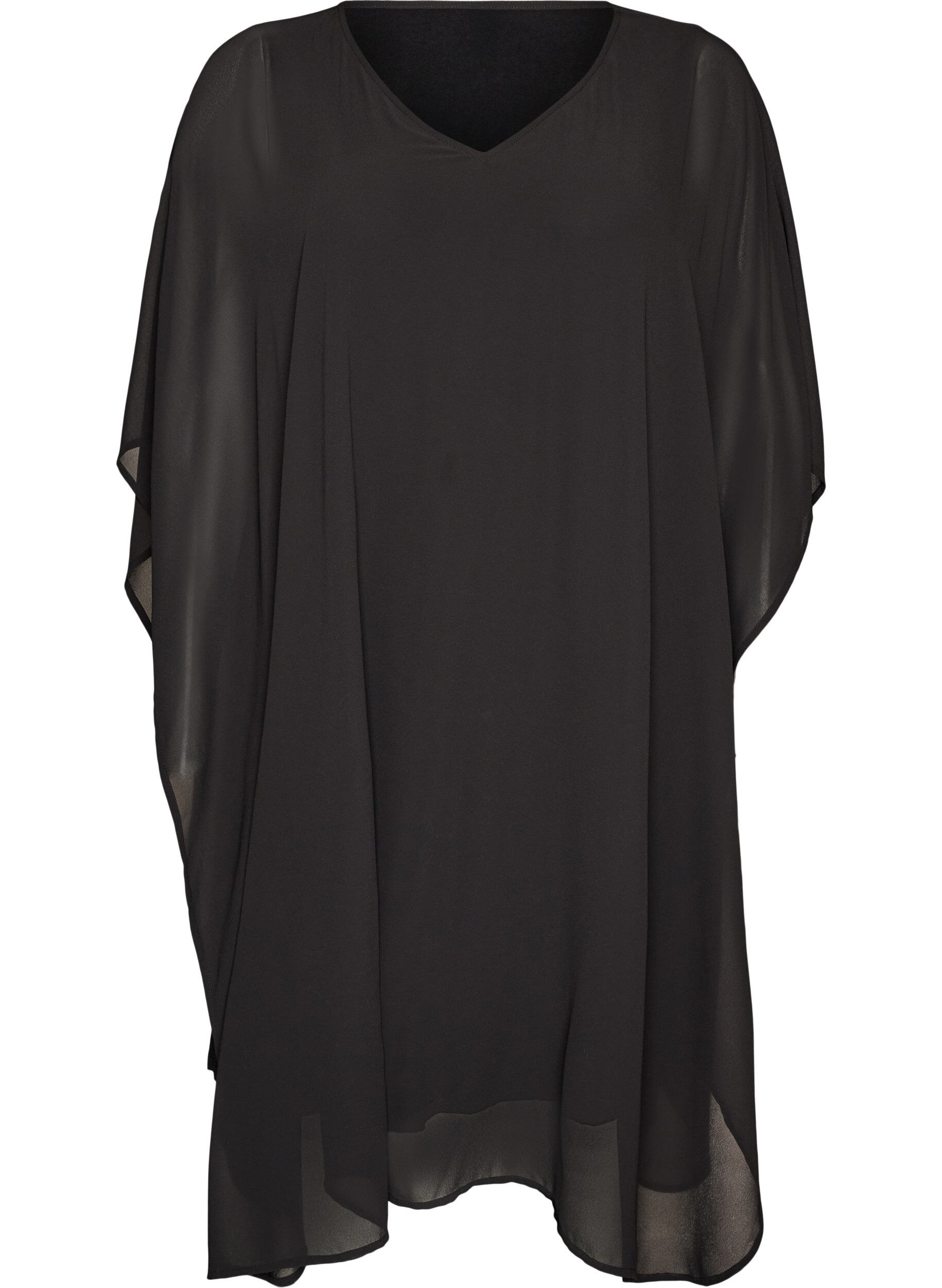 ZizzifashionShort chiffon dress with V-neck, Black, Packshot image number 0