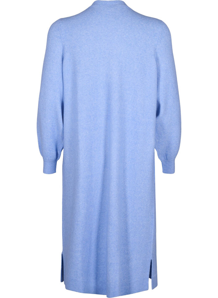 Long knitted cardigan with pockets, Cornflower Blue Mel., Packshot image number 1