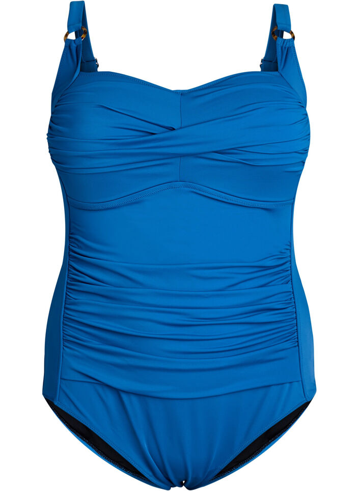 Padded swimsuit with draping, Blue, Packshot image number 0