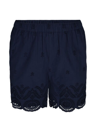 Cotton shorts with pockets and broderie anglaise, Navy Blazer, Packshot image number 0