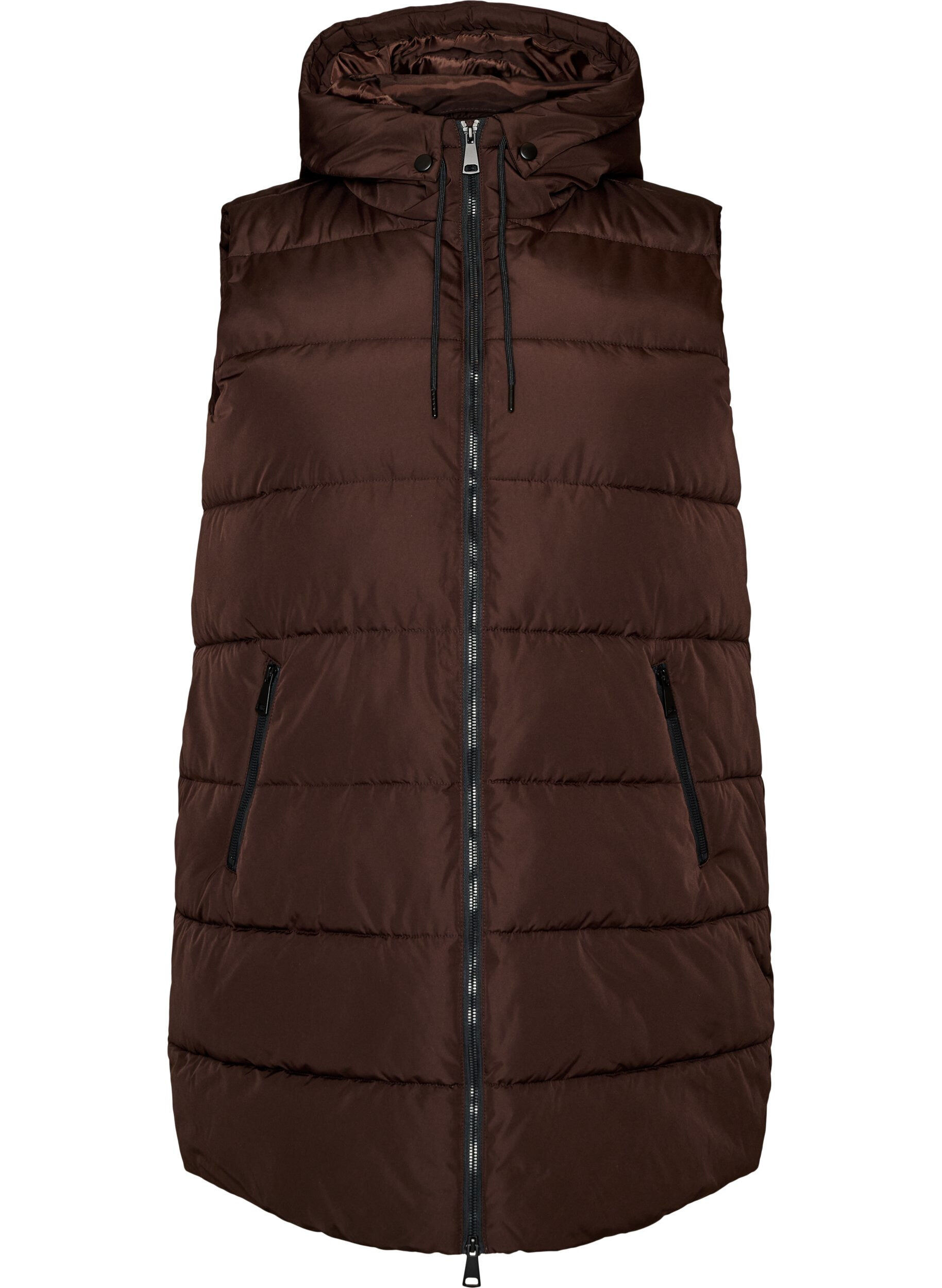 ZizzifashionLong vest with hood and pockets, Brown, Packshot image number 0