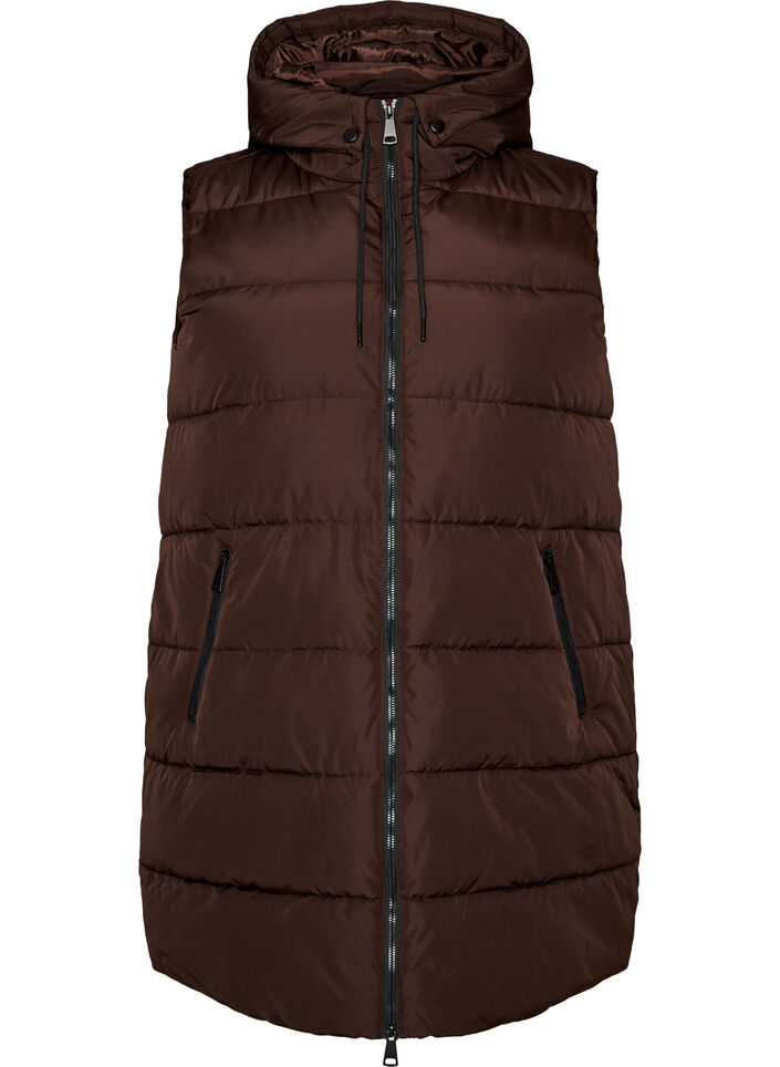 Long vest with hood and pockets, Brown, Packshot image number 0