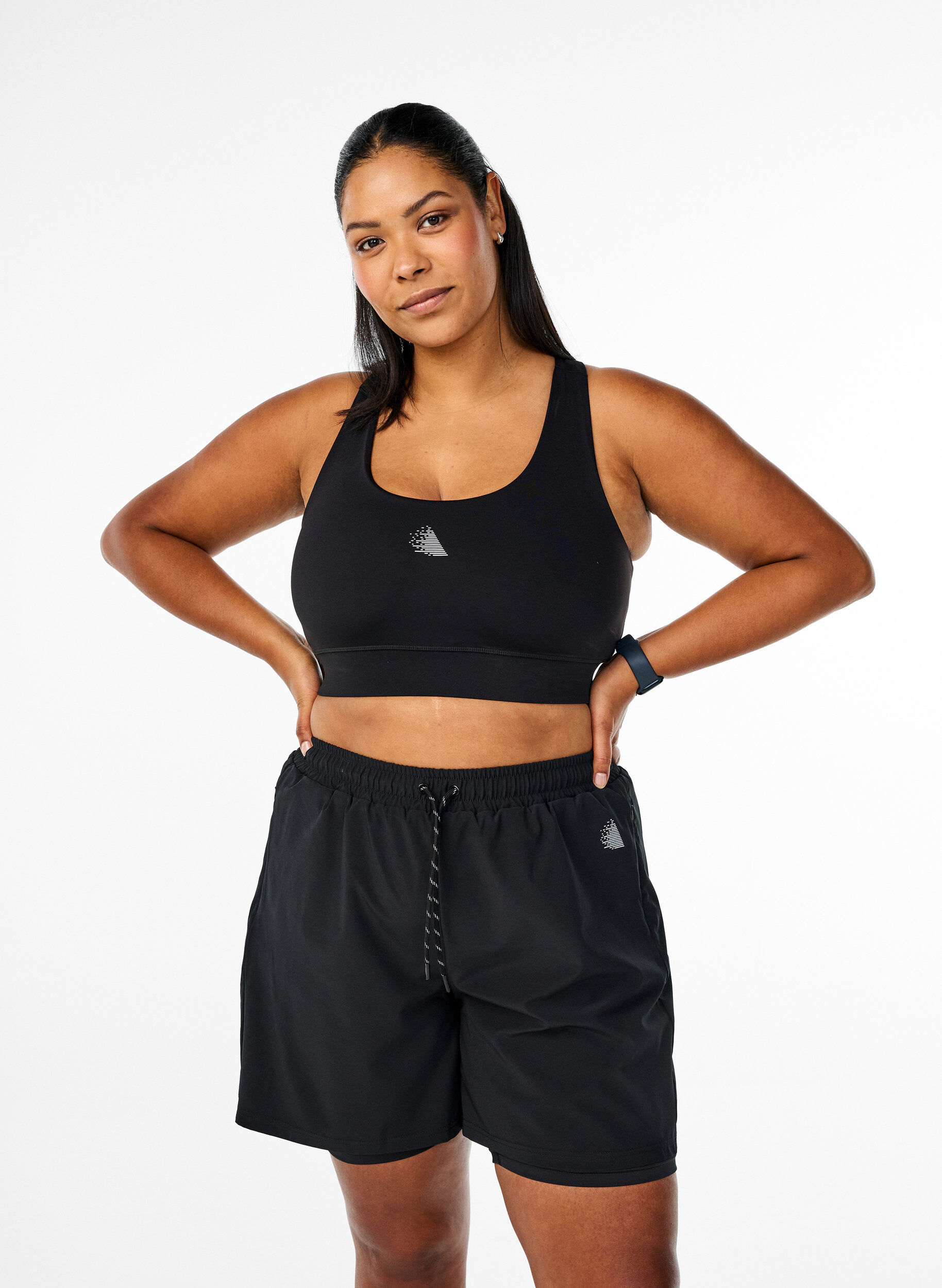 Training shorts with inner shorts, Black, Model