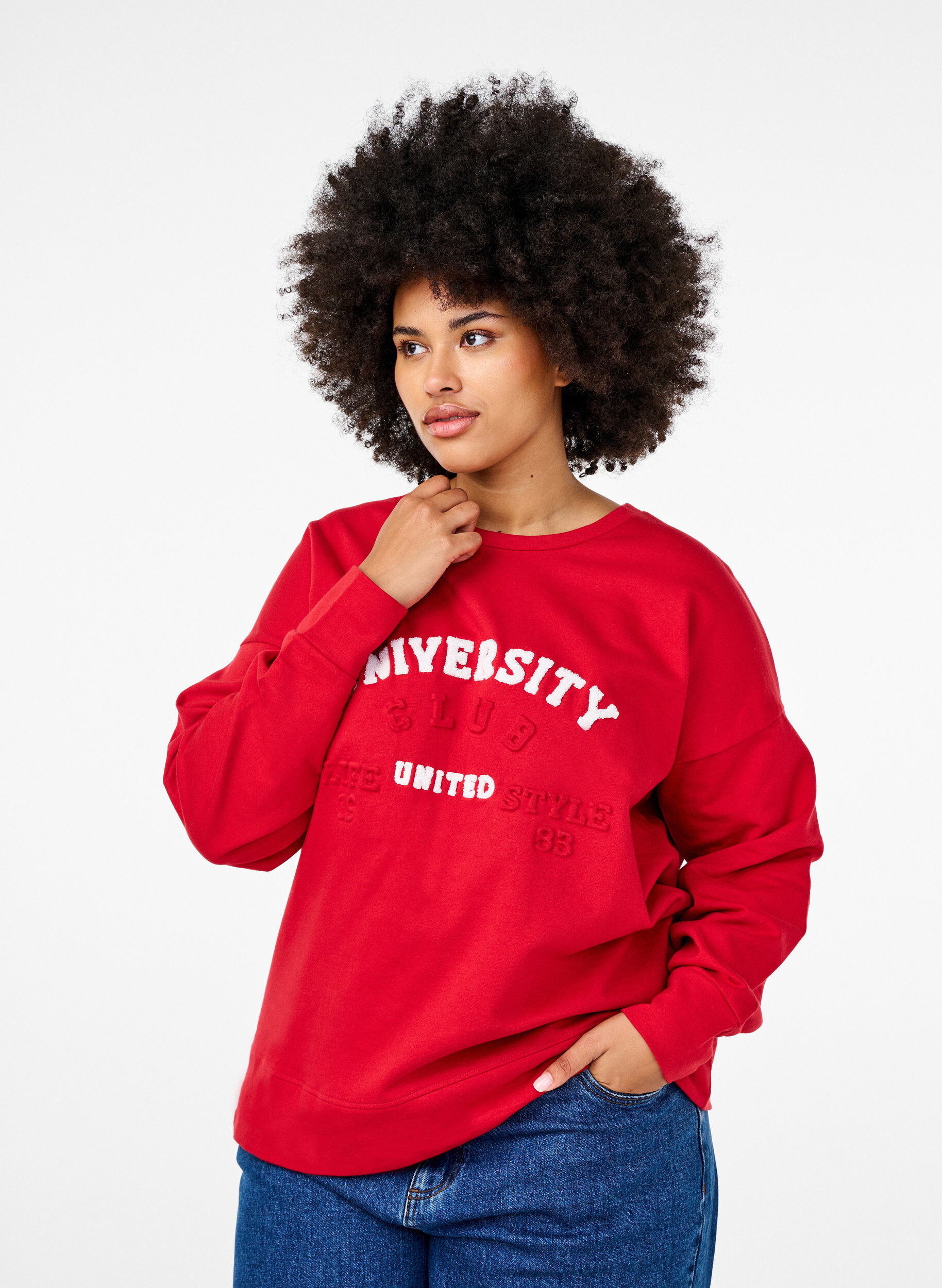 Zizzifashion Sweatshirt with embossed text design, Red, Model image number 0