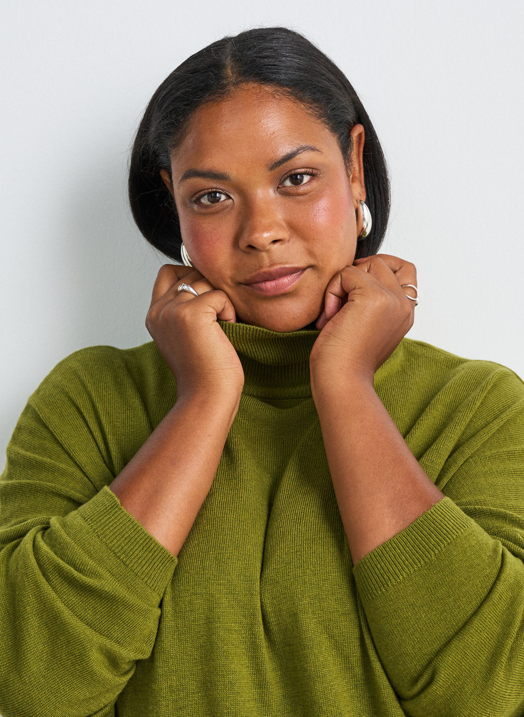 ZizzifashionTurtleneck jumper with a loose fit, Green, Model image number 3