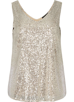 Party top with sequins and a V-neckline, Champagne, Packshot image number 0