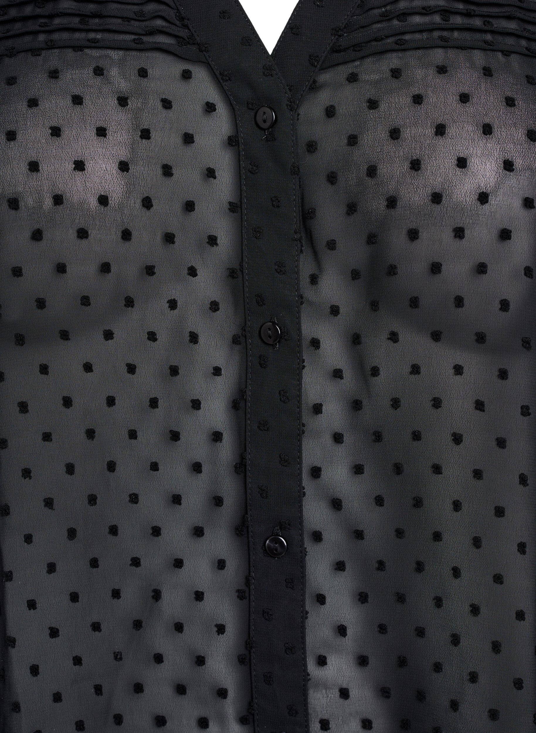 Zizzifashion Short-sleeved shirt blouse with dotted texture, Black, Packshot image number 2