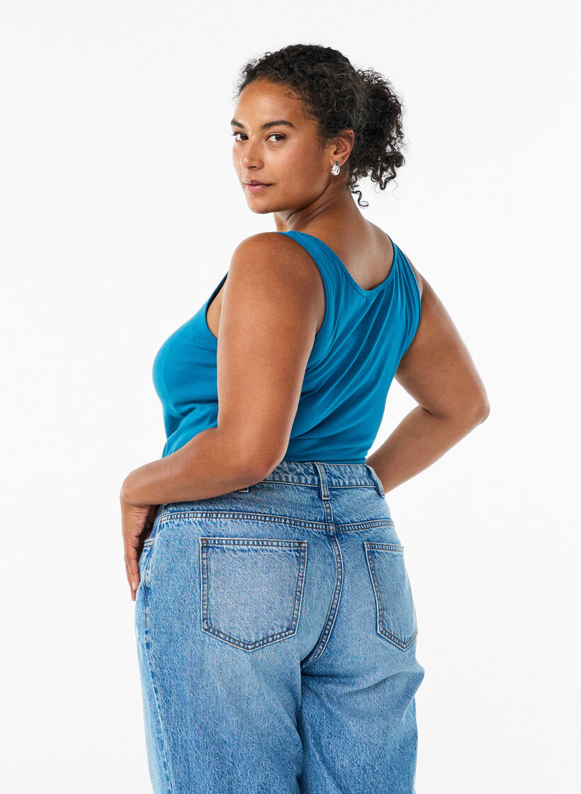 Solid color basic top in cotton, Petrol, Model image number 2