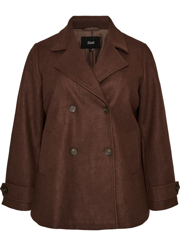 Short coat with double-breasted button closure, Brown, Packshot