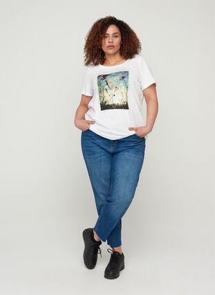 Short-sleeved cotton t-shirt with print, Bright White, Model image number 2