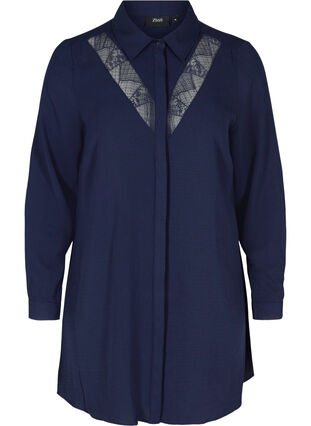 Long-sleeved tunic with lace details, Navy Blazer, Packshot image number 0