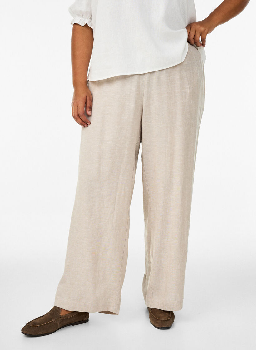 Loose trousers in linen and viscose, Beige, Model image number 2