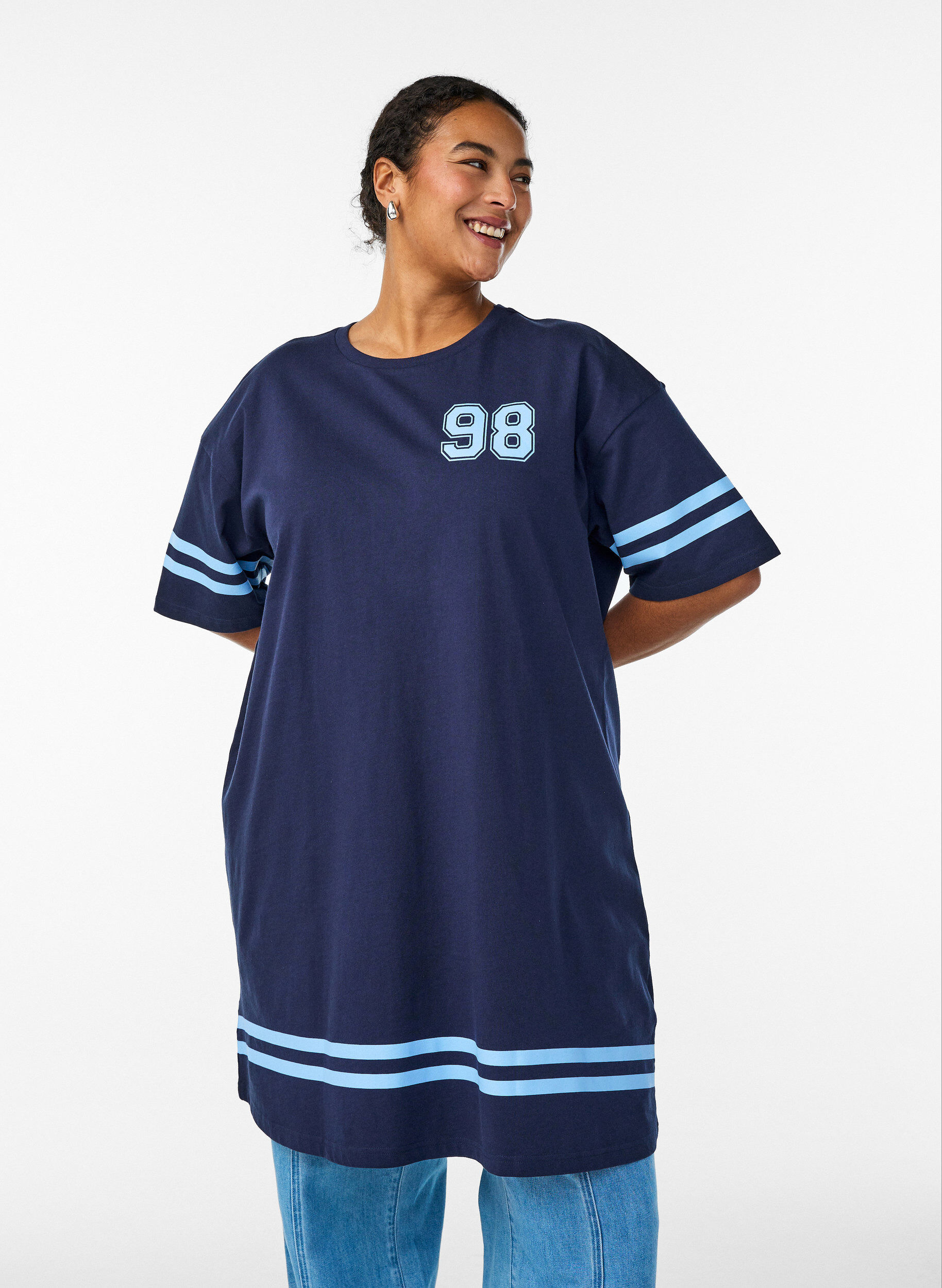ZizzifashionShort T-shirt dress with sporty details, Blue, Model image number 0