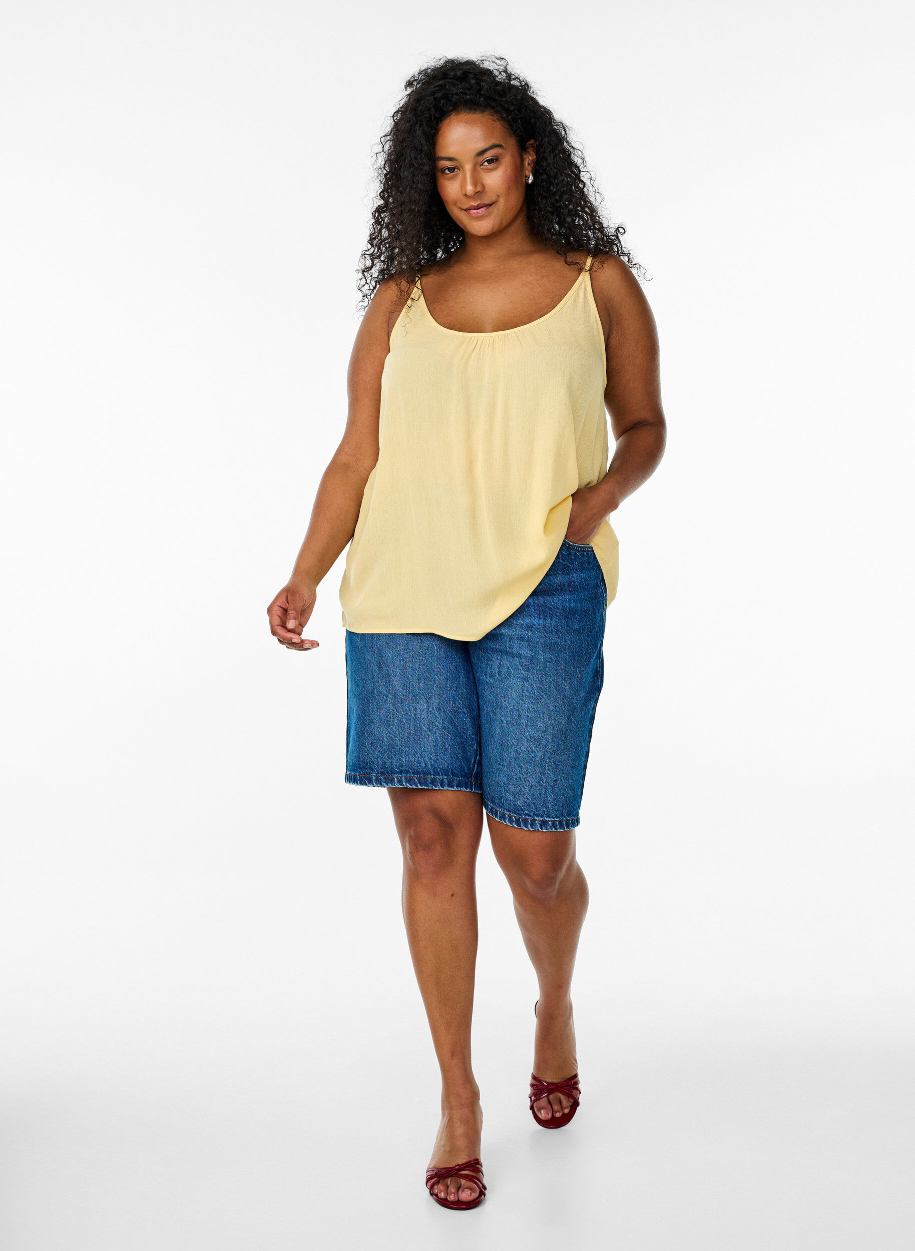 ZizzifashionStrap top in viscose, Yellow, Model image number 1