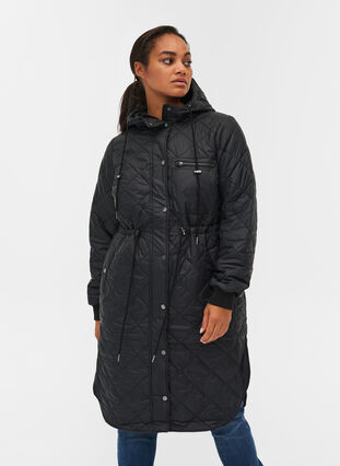 Quilted lightweight jacket with hood, Black, Model image number 0