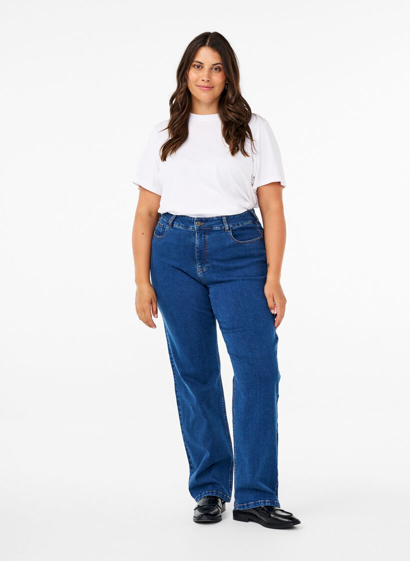 High-waisted Gemma jeans with regular fit, Blue, Model image number 0