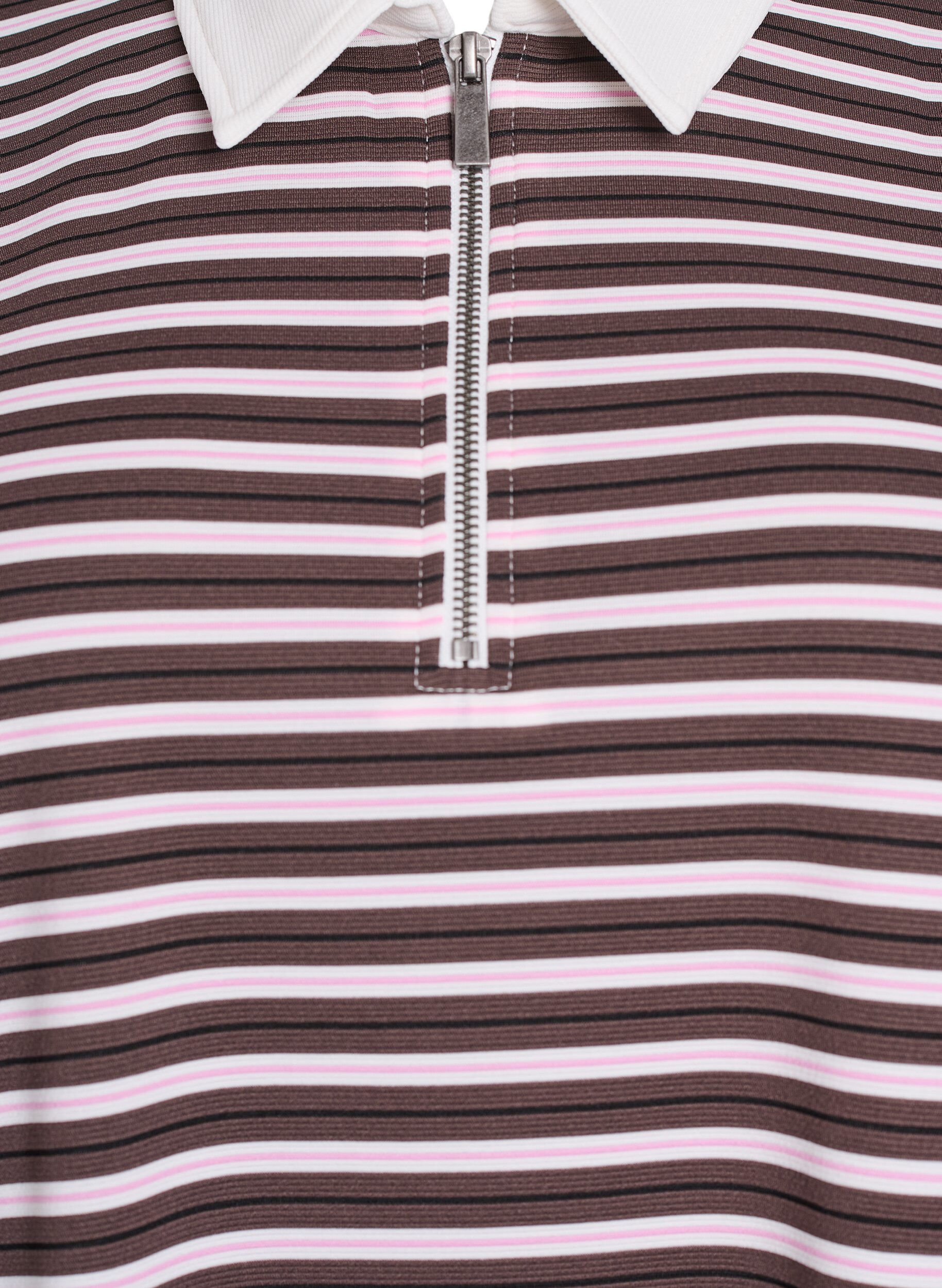 Zizzifashion Striped polo shirt with short sleeves and zip, Brown, Packshot image number 2