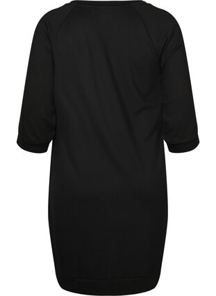 3/4 sleeve dress with track stripe, Black, Packshot image number 1