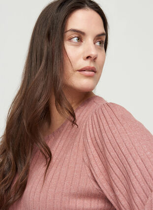 Blouse with 2/4 sleeves and texture, Burlwood, Model image number 2