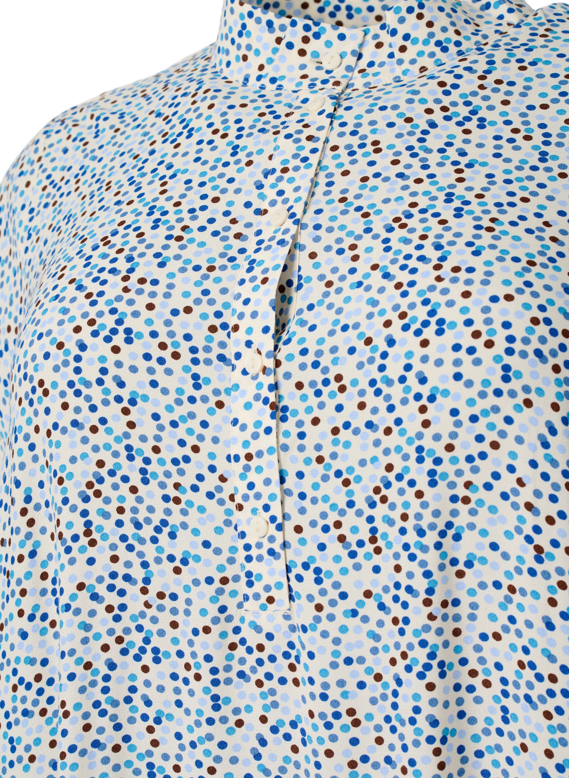 Zizzifashion Dotted viscose dress with buttons, Blue Dot AOP, Packshot image number 2