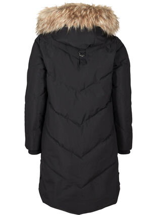 Winter coat with a hood and faux fur trim , Black, Packshot image number 1