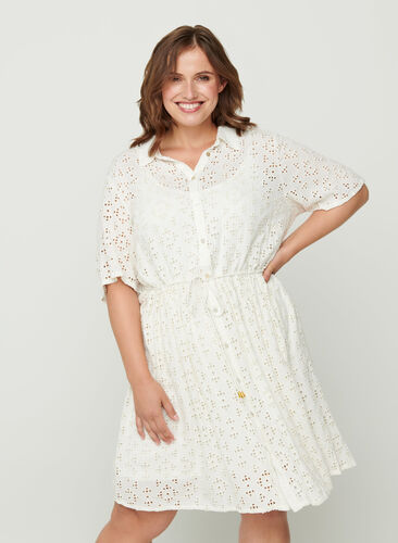 Short-sleeved dress with broderie anglaise, Snow White, Model image number 0