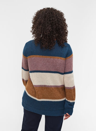Striped knit sweater with wool and a round neckline, Rubber Stripe Comb, Model image number 1