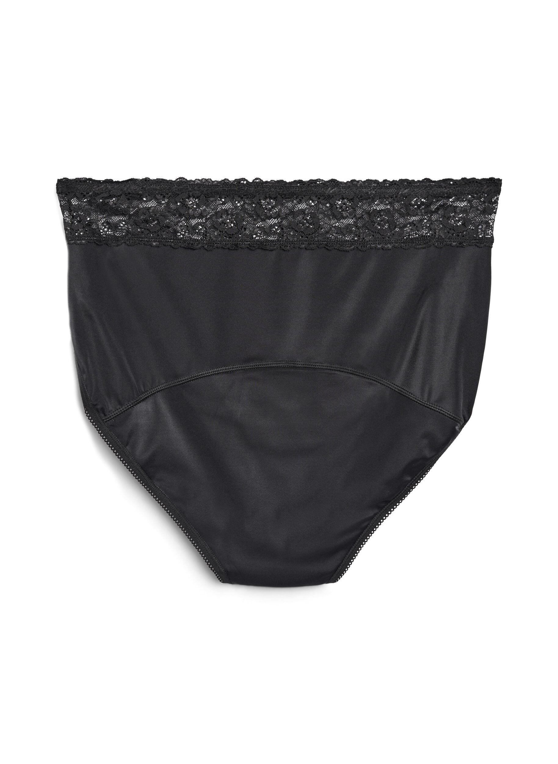 Zizzifashion Period panties with lace, Black, Packshot image number 1
