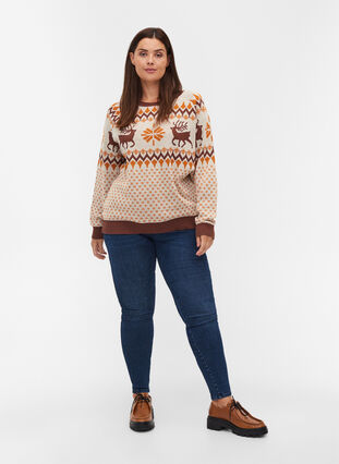 Christmas knitted jumper with a round neck, Birch Comb, Model image number 2