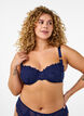 Balconette bra with lace and satin ribbon, Blue, Model image number 0