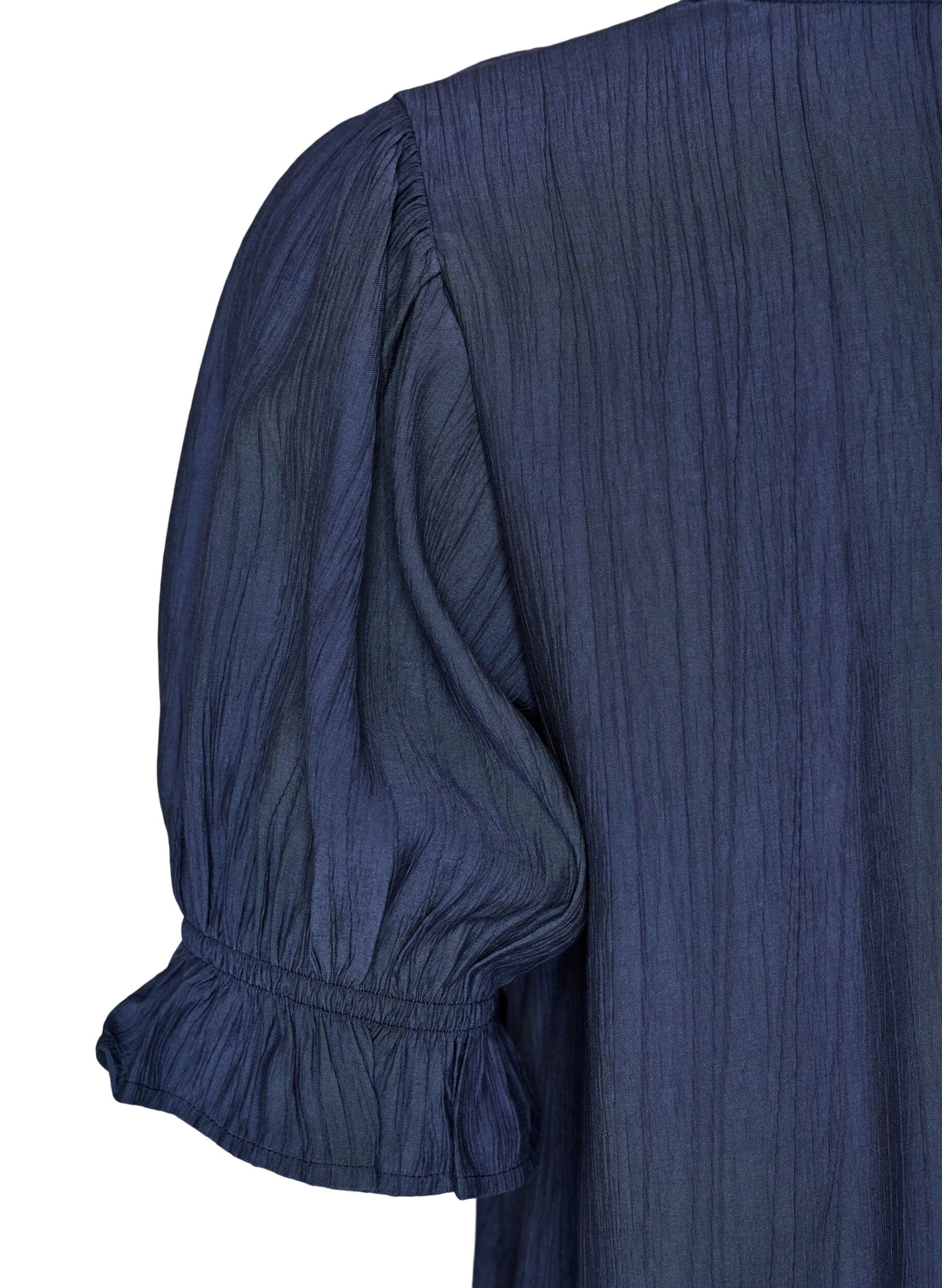 Zizzifashion Blouse in a crinkled viscose blend with a V-neck, Blue, Packshot image number 3