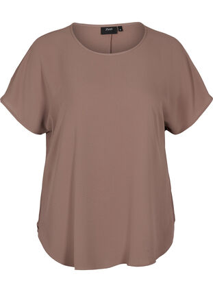 Blouse with short sleeves and a round neckline, Deep Taupe, Packshot image number 0