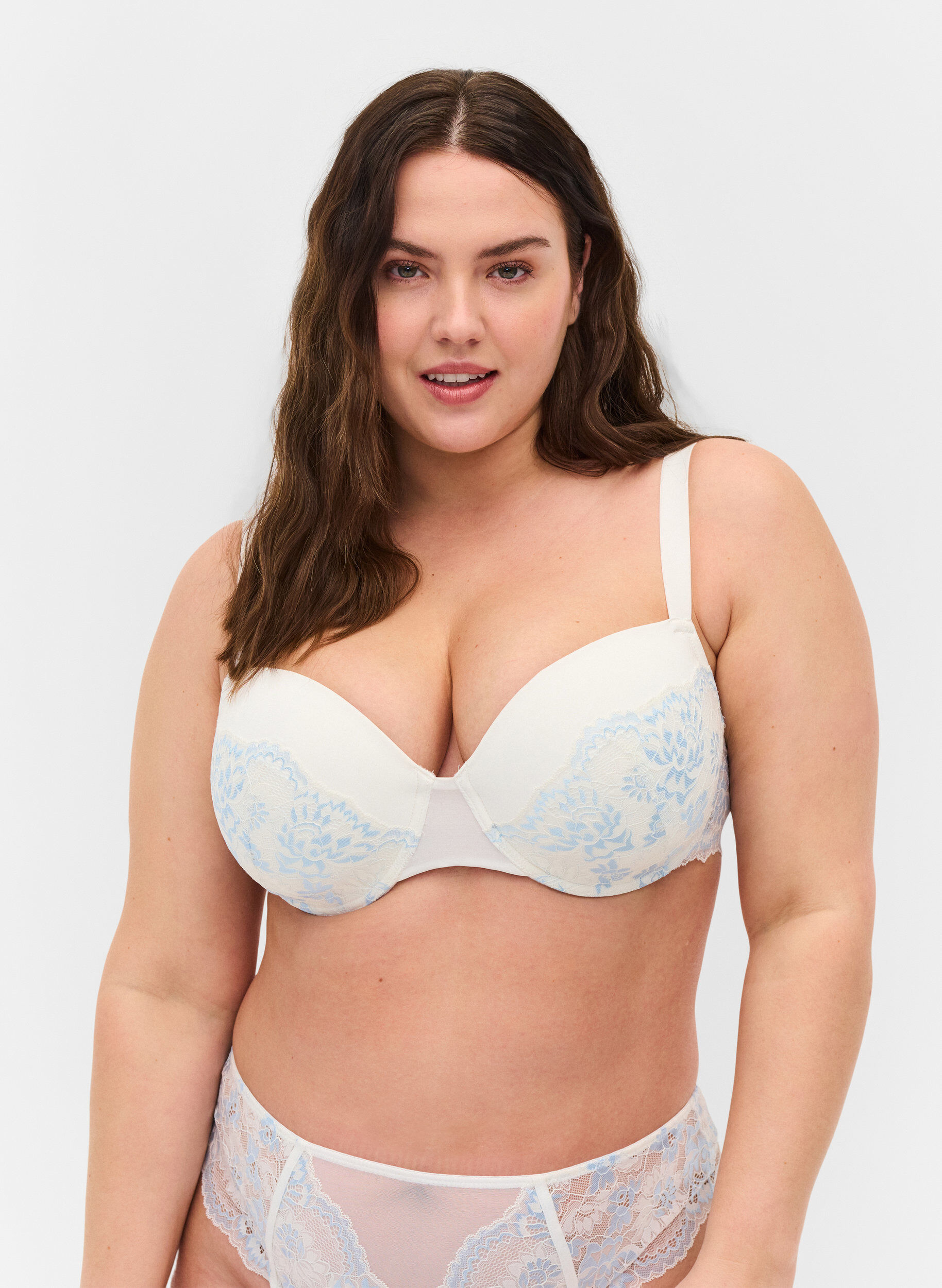 Zizzifashion Underwired bra with lace, Tofu w. blue, Model image number 0