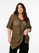FLASH - Short-sleeved knitted blouse with v-neck, Green, Model image number 0