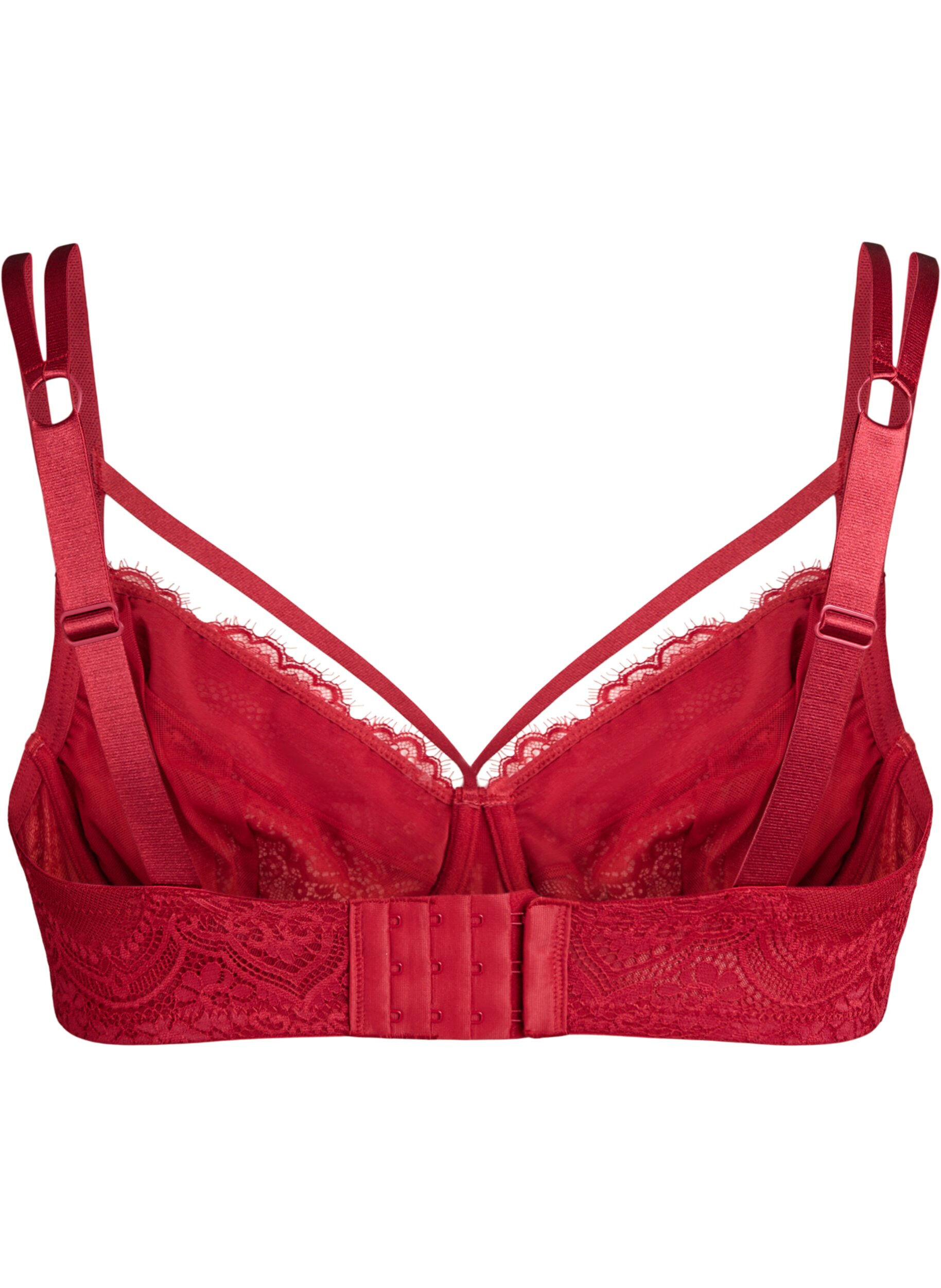 Zizzifashion Full cover lace bra with strap details, Red, Packshot image number 1