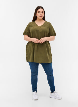 Short-sleeved tunic in cotton, Ivy Green, Model image number 2