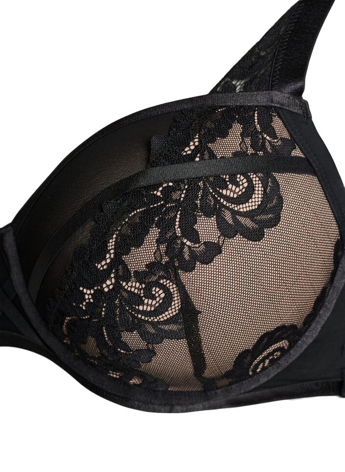 Moulded underwired bra with floral lace, Black, Packshot image number 2