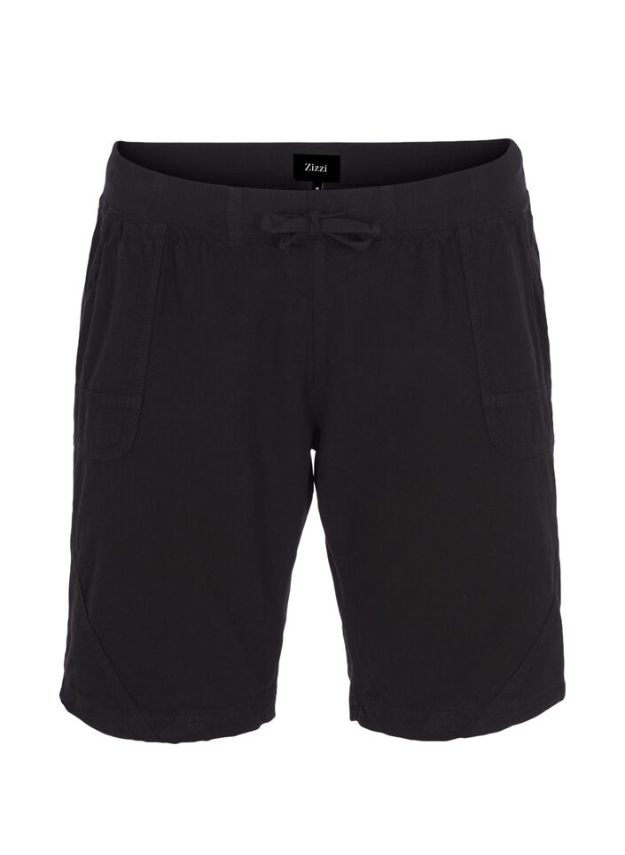 Loose cotton shorts with pockets, Black, Packshot image number 0