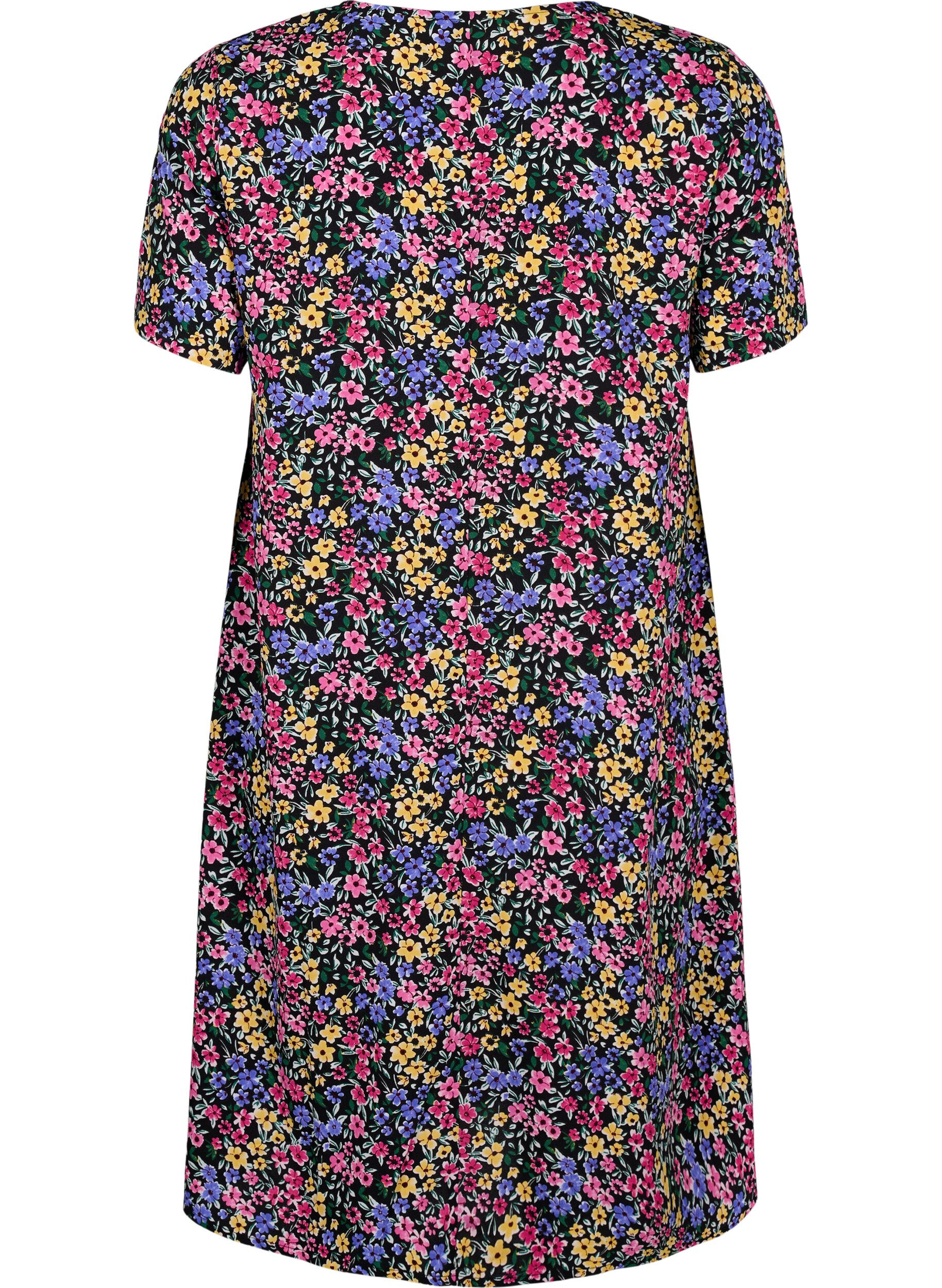 Zizzifashion FLASH - V-neck dress with floral print, Multi Flower, Packshot image number 1