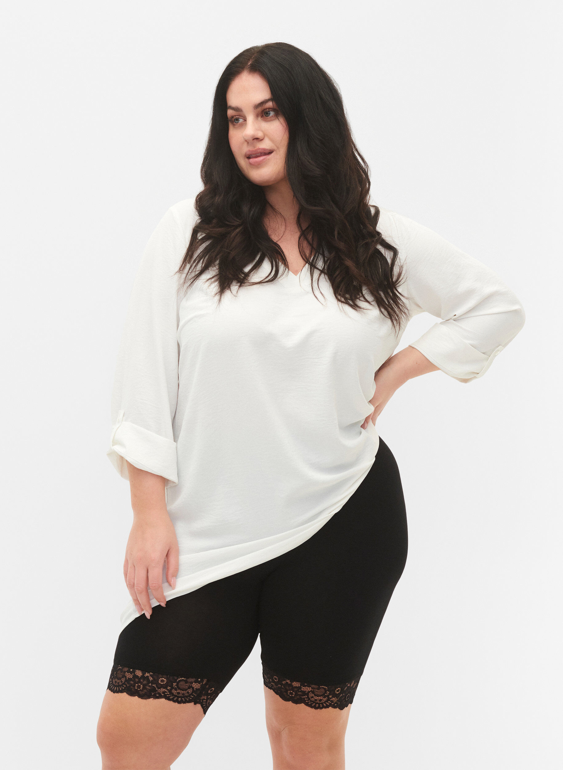 Zizzifashion Cycling shorts with lace trim, Black, Model image number 3