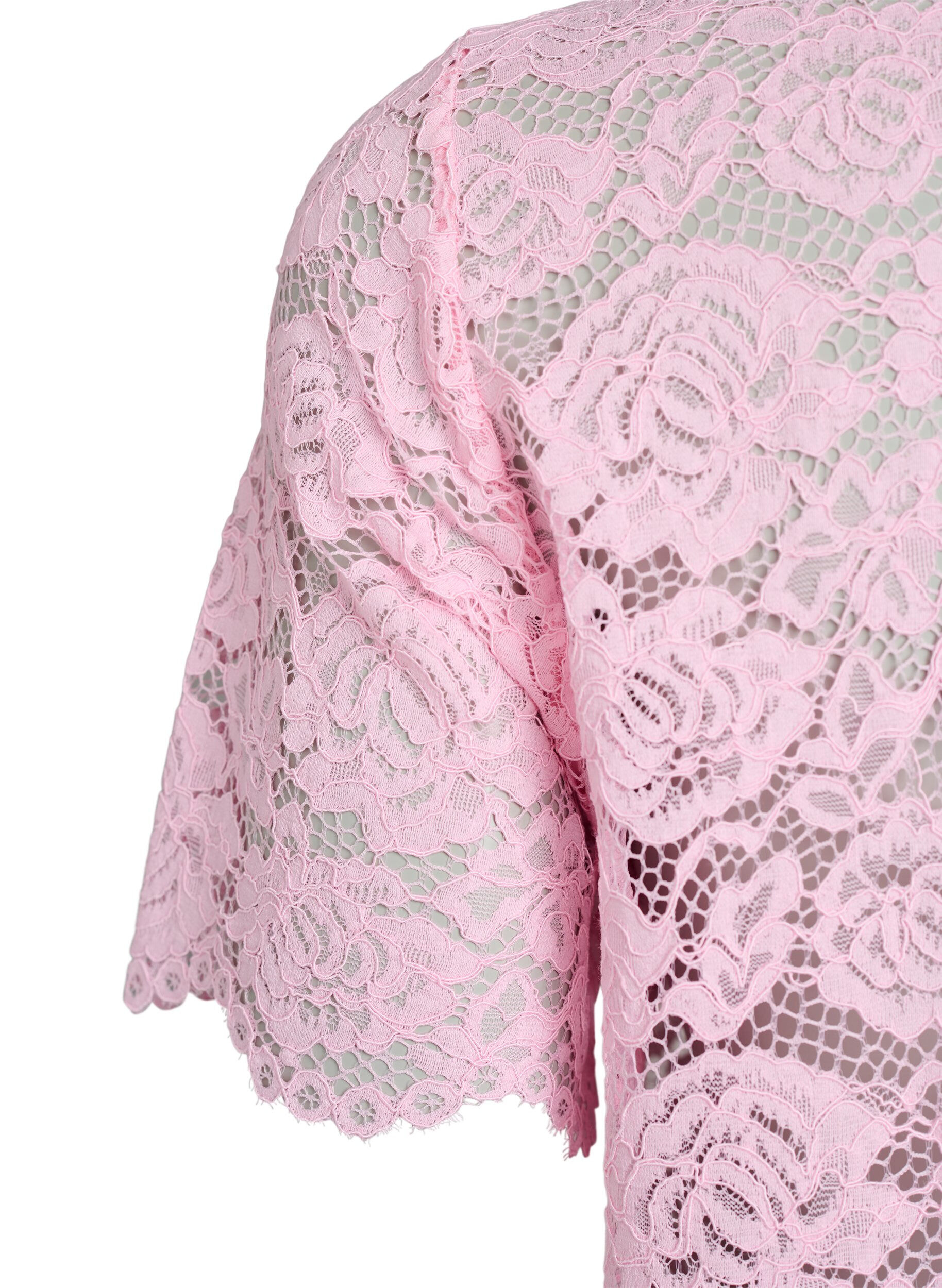 Zizzifashion Lace shirt blouse with pearl buttons, Rose, Packshot image number 3