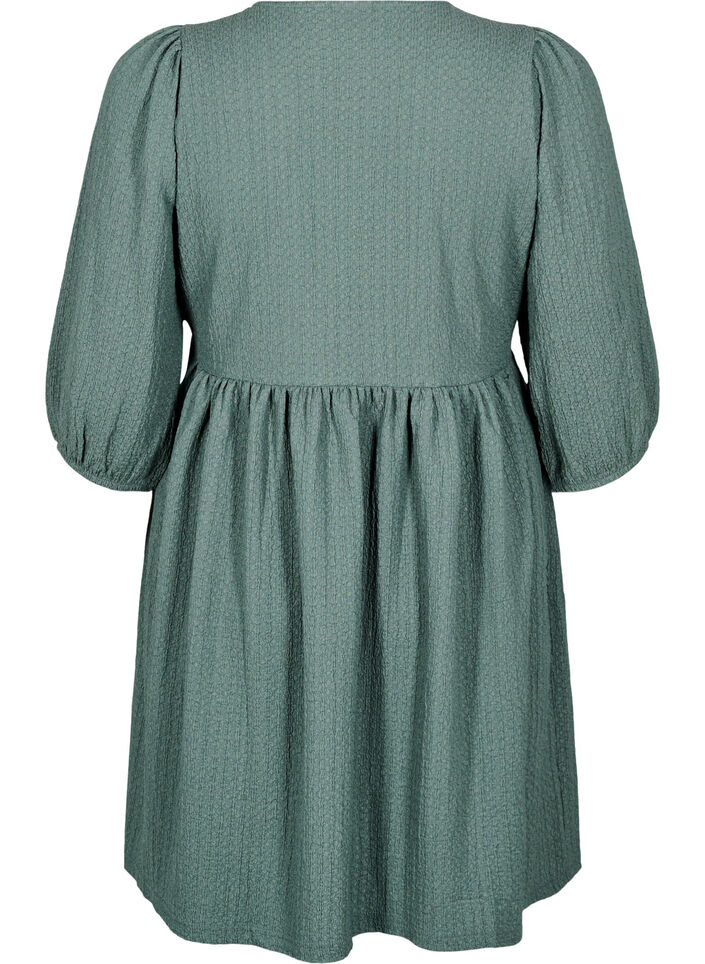 FLASH - Short dress with texture and 3/4 sleeves, Balsam Green, Packshot image number 1