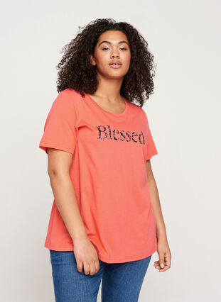 T-shirt with print, Living Coral BLESSED, Model image number 0